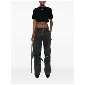 Off-White Black Cotton Crop T-shirt Top size M